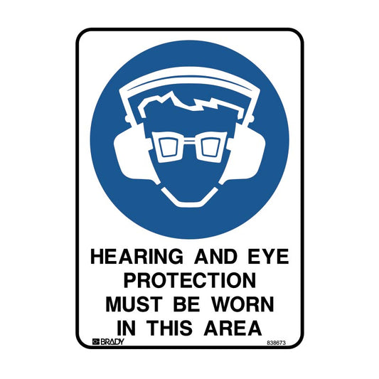 Mandatory Sign - Hearing And Eye Protection Must Be Worn In This Area