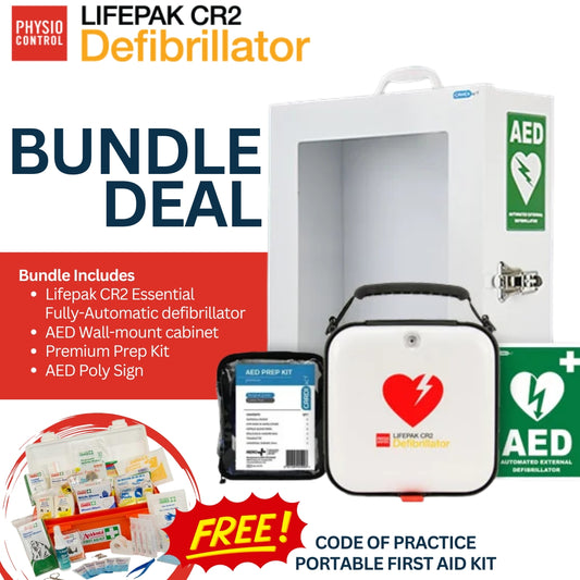 LIFEPAK CR2 Essential Fully-Automatic Defib Bundle + FREE First Aid Kit