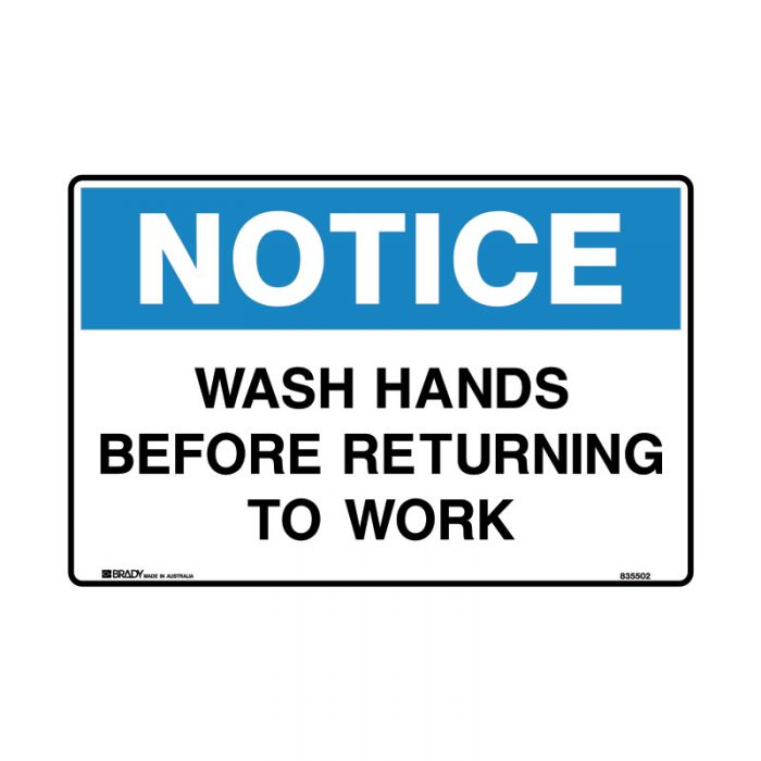 Notice Sign - Wash Hands Before Returning To Work