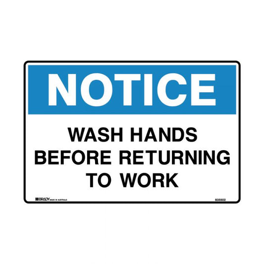 Notice Sign - Wash Hands Before Returning To Work